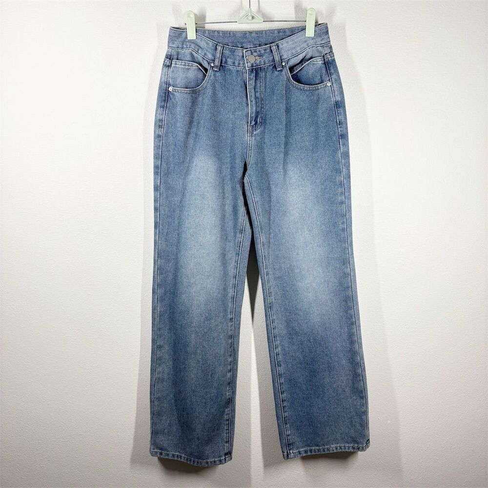 NVFelix Women's Wide Leg Baggy Fit Jeans Size M‎ High Rise Blue Med Wash Cotton